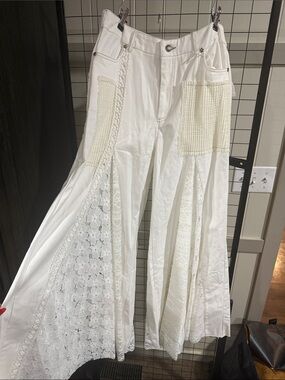 Women’s White Crochet Panel Flared Jeans